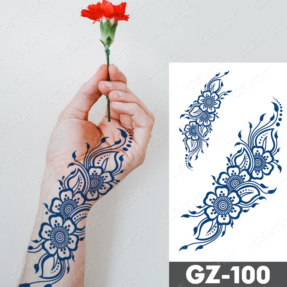 Juice Lasting Waterproof Temporary Tattoo Stickers Lotus Totem Flower Mandala Flash Tattoos Ink Fatima Hand Body Art Fake Tatto