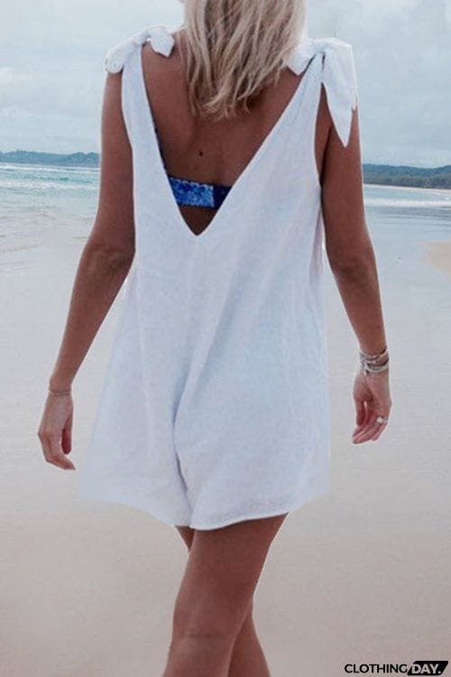 Tie Shoulder V Nck Romper