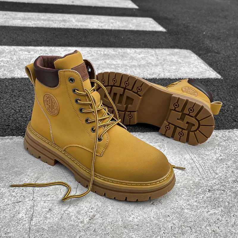 Wongn Wongn Yellow Boots 2023 Spring & Autumn British High Gang Couples Boots Desert Work Dress Short Boots Locomotive Martens 5599-M