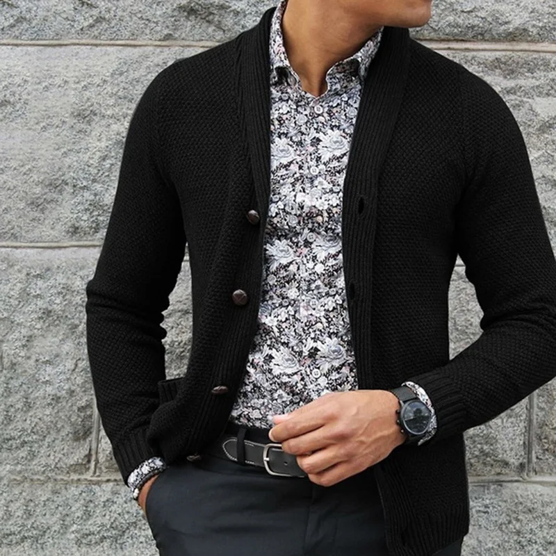 Men's fashion casual solid color long sleeved sweater coat