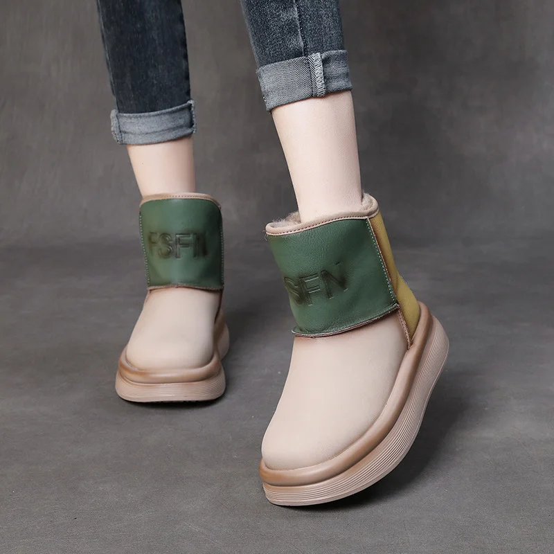 Yyvonne Warm Snow Boots Winter Color High-Skin High-Sleeve Thick-Sleeled Cotton Shoe Sleeve Flat Leather Boots Leisure