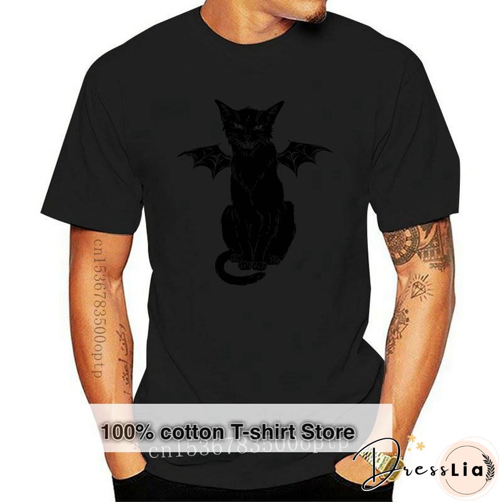 New Cotton T Shirt Funny Gothic Retro Devil Cat Artwork Print Short Sleeve Tops Tees Fashion Casual T Shirt Brand Clothing