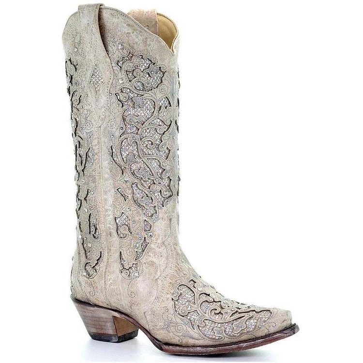 Women Hollow Carved Glitter Inlay Crystals Boots