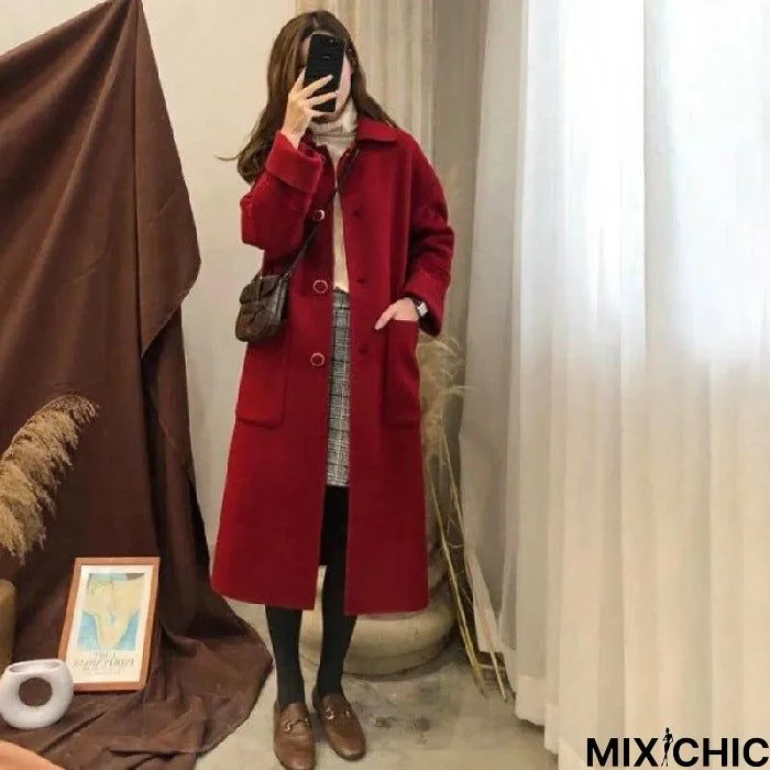 Wool Coat Women's Long Woolen Coat