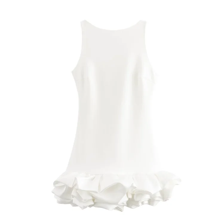Frilled Solid Color Mini Dress