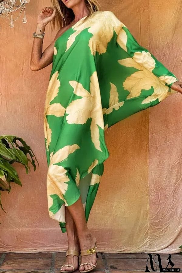 MidiSono - Floral Print One Shoulder Maxi Dress