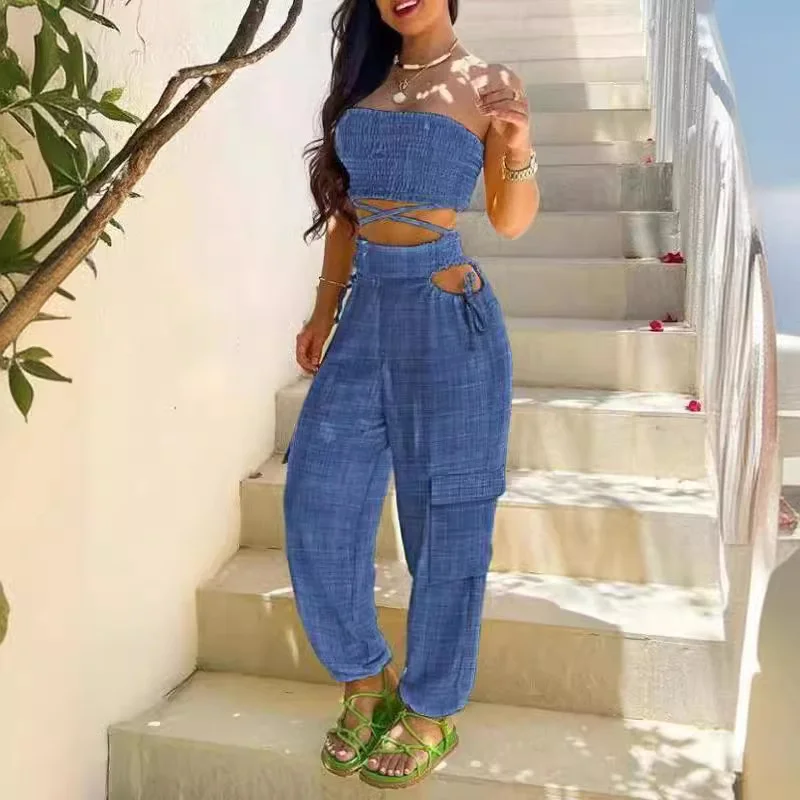 Wongn Wongn New Women's Chest Strap Waist Hole Overalls Trouser Suit