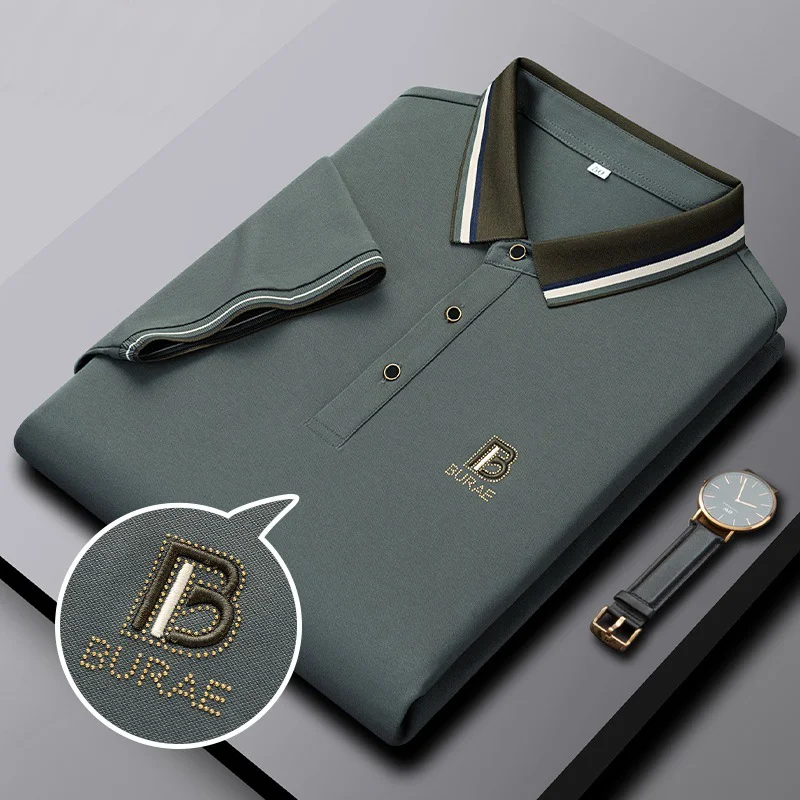 Men's Lapel Embroidered  Casual Solid Color Polo Shirt