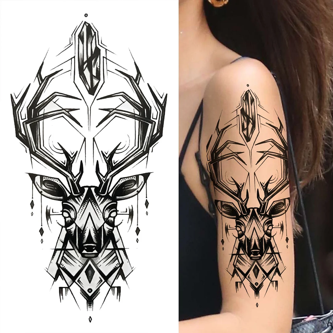 Sdrawing Lion Temporary Tattoo For Women Men Adult Skull Tiger Wolf Forest Tattoo Sticker Black Fake Realistic Demon Tatoos Forearm