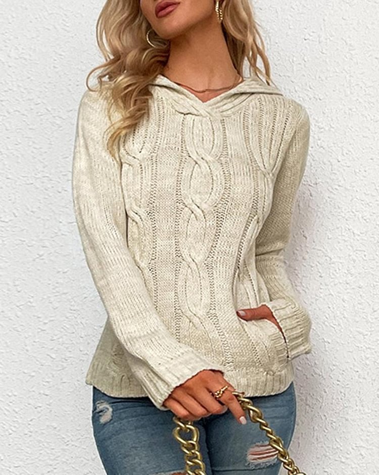 Cable Knit Long Sleeve V Neck Sweater - Shop Trendy Women's Clothing | LoverChic