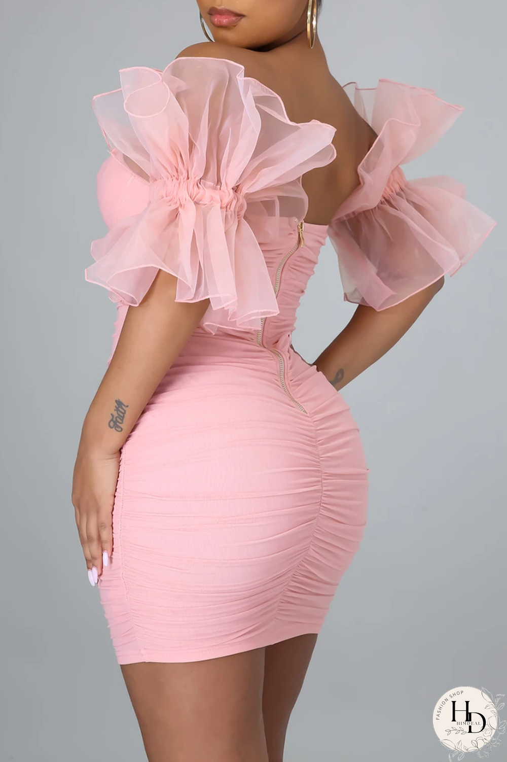 White Sexy Solid Mesh Off the Shoulder Pencil Skirt Dresses