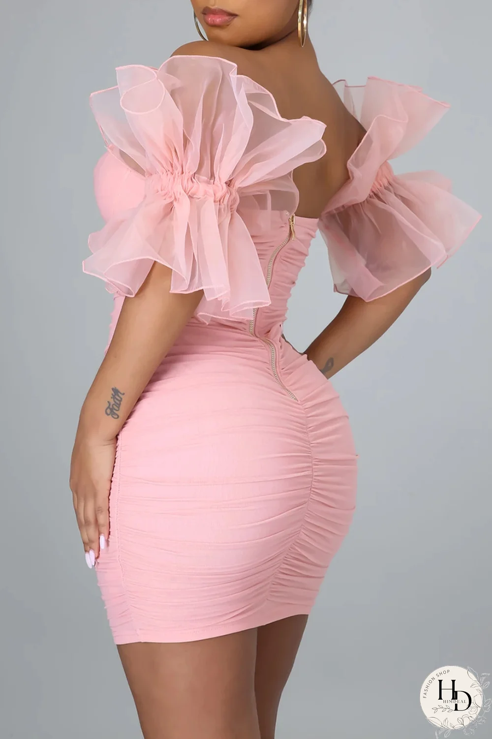 White Sexy Solid Mesh Off the Shoulder Pencil Skirt Dresses