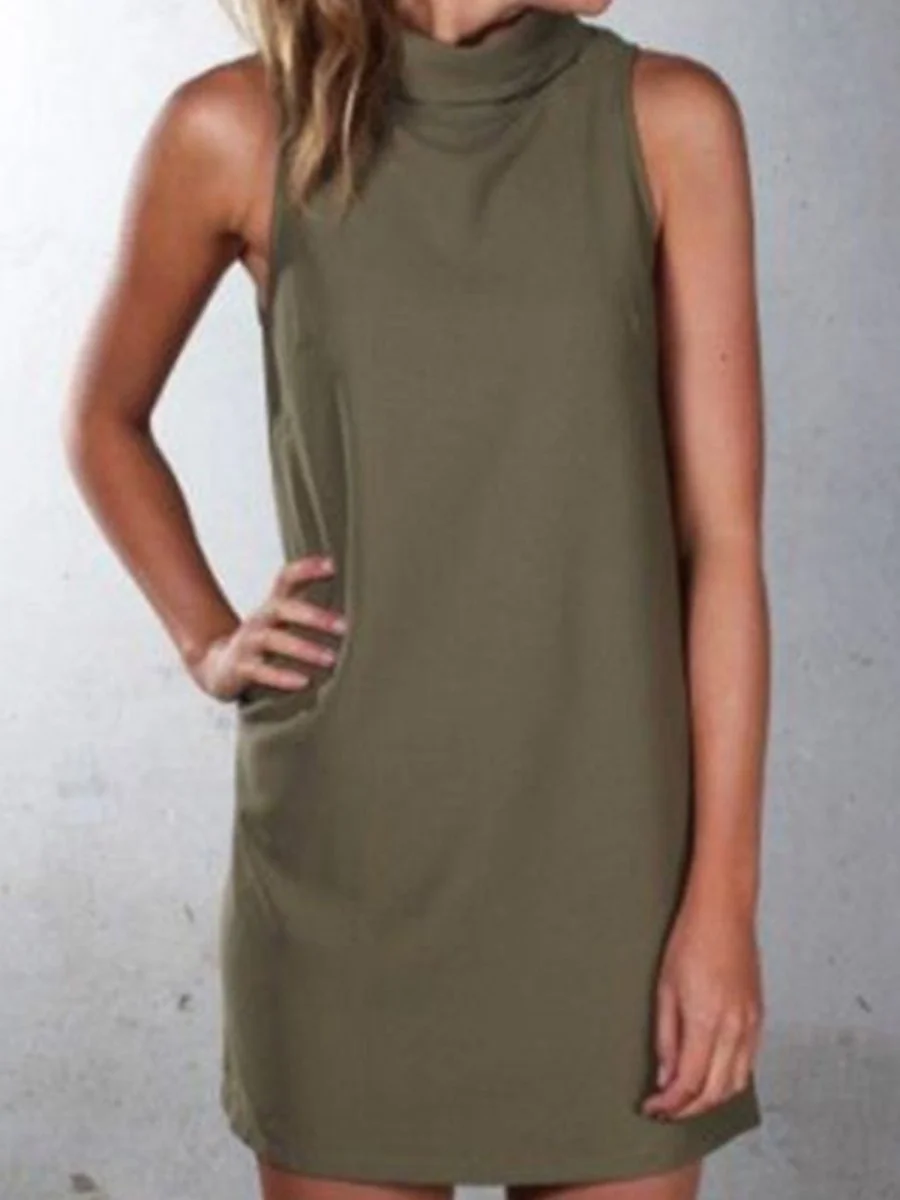 Crew Neck  Plain  Sleeveless Casual Dress