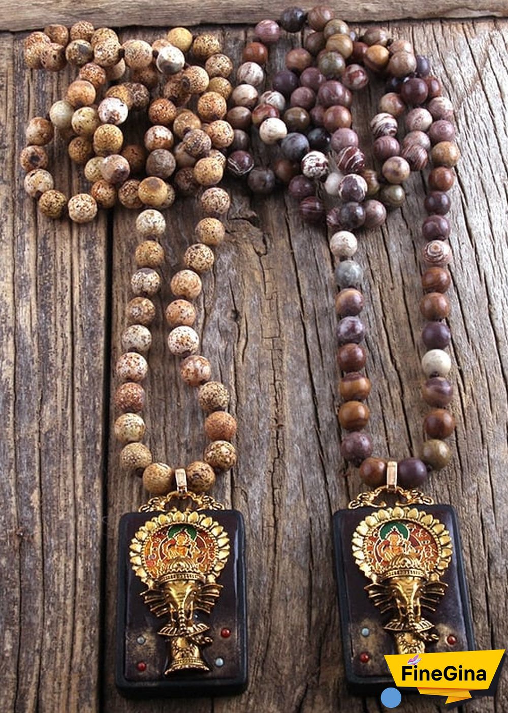 Boho Necklace, RH Precious Lava Stone, Ganesha Buddha