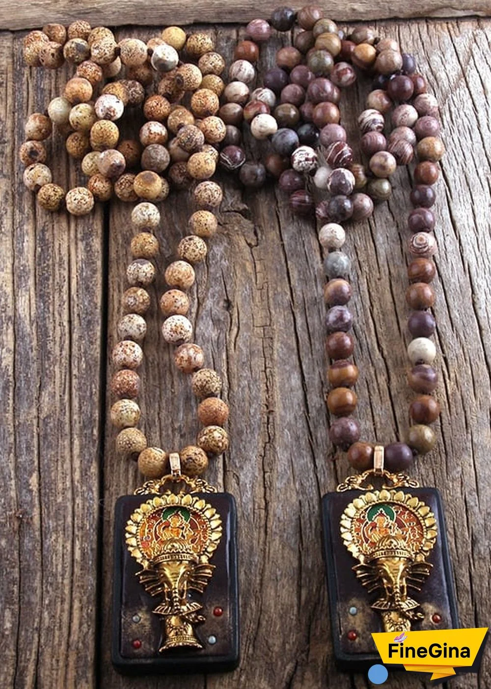 Boho Necklace, RH Precious Lava Stone, Ganesha Buddha