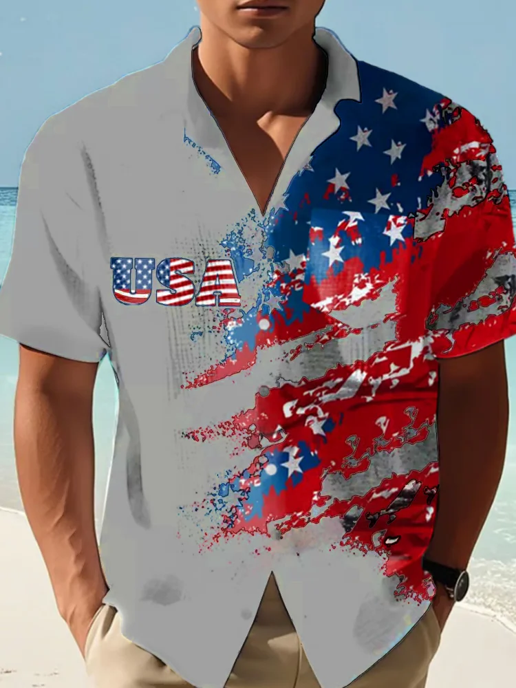 Men's Independence Day Flag Print Shirt