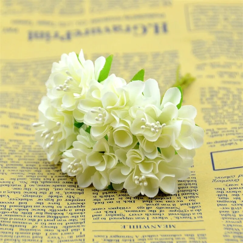 60pcs/lot Mini Silk Artificial Rose Flowers Bouquet  Scrapbooking Fake Flower Stamen Wedding Party  Decoration DIY Handmade