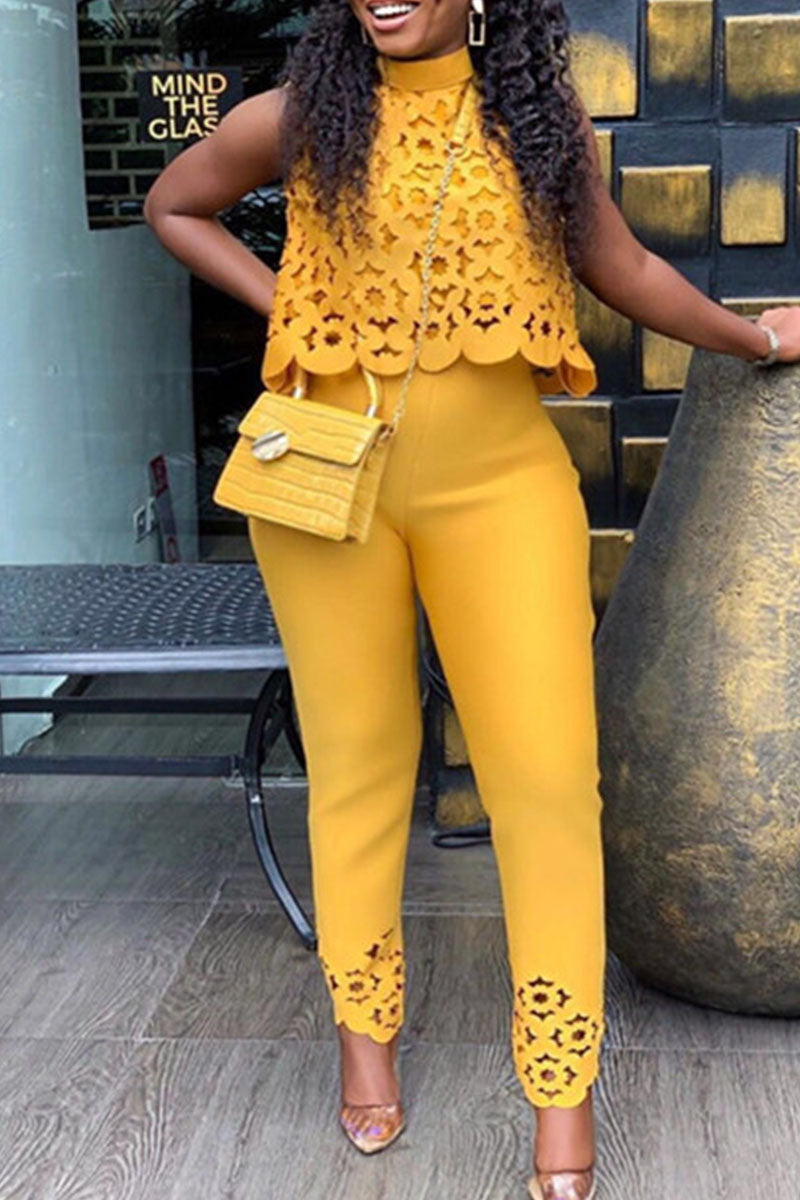 Casual Solid Slit Half A Turtleneck Sleeveless Two Pieces main image 0