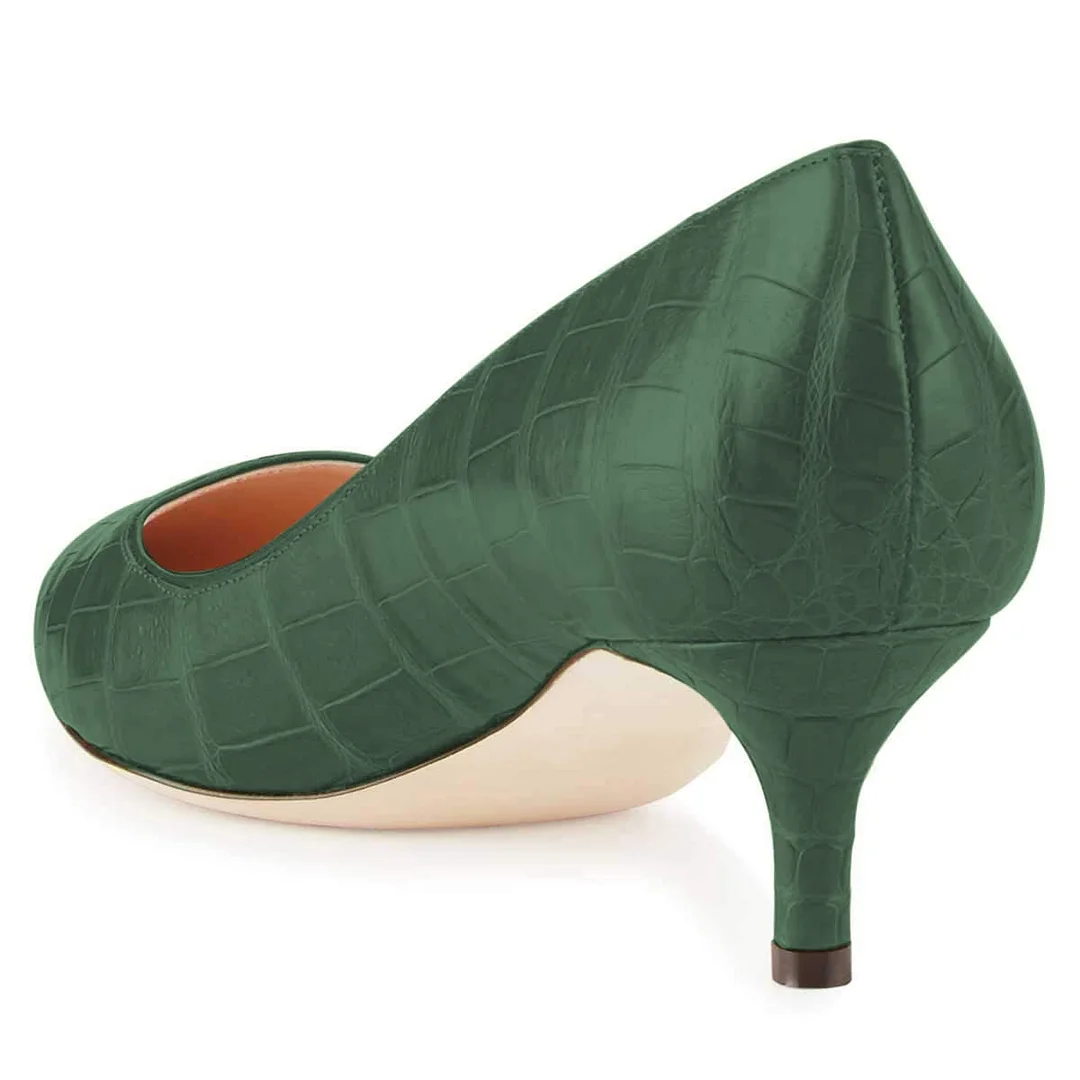Green Vegan Leather Croc-Embossed Pointed Pumps for Elegant Ladies  