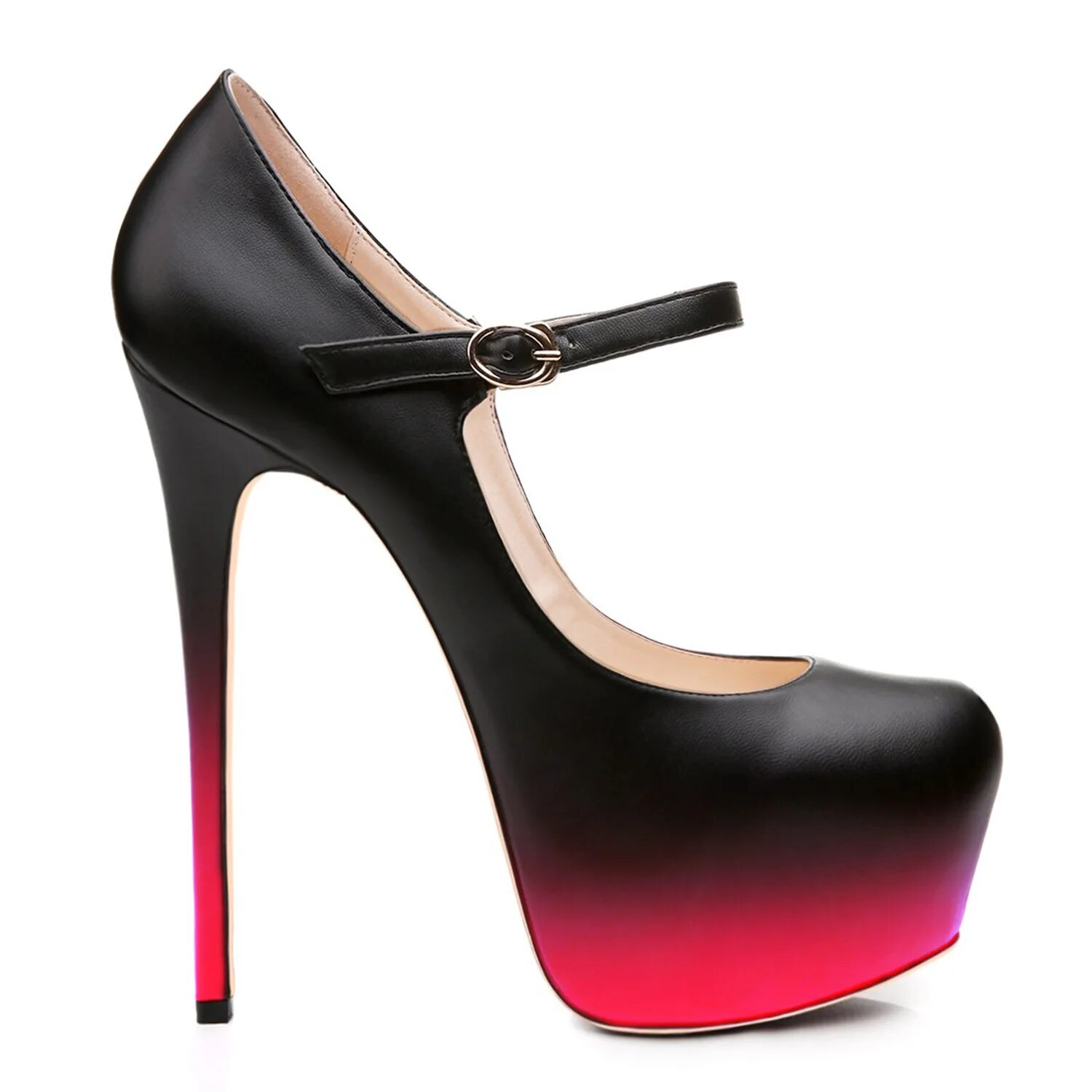 TAAFO Black Pink Gradient Platform Women's Pumps High Stiletto Heels Pointed Toe Party Ladies Buckle Strap Shoes Size 42 42
