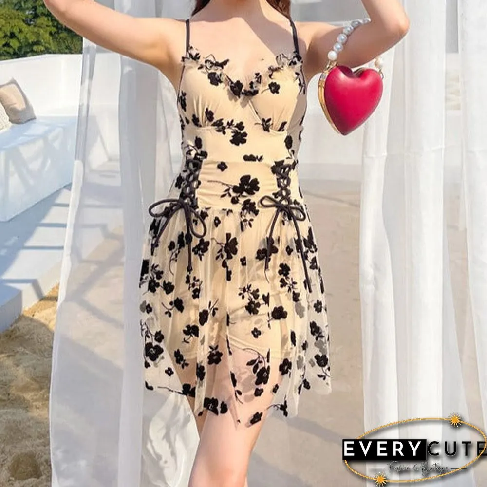 V-neck Spaghetti Strap Floral Print Dress