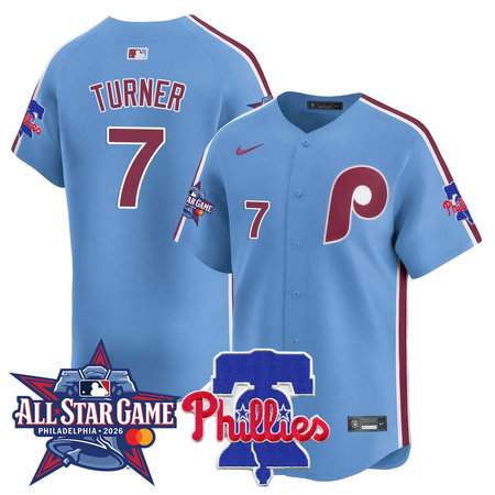 Men's Philadelphia Phillies #7 Trea Turner Light Blue 2026 MLB All-Star Jersey