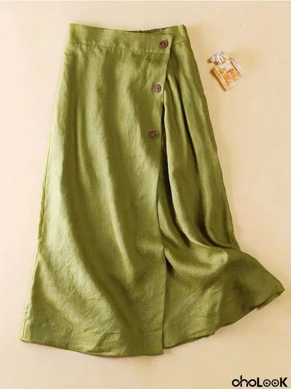 Simple Casual Loose Elasticity Ramie Cotton Skirt
