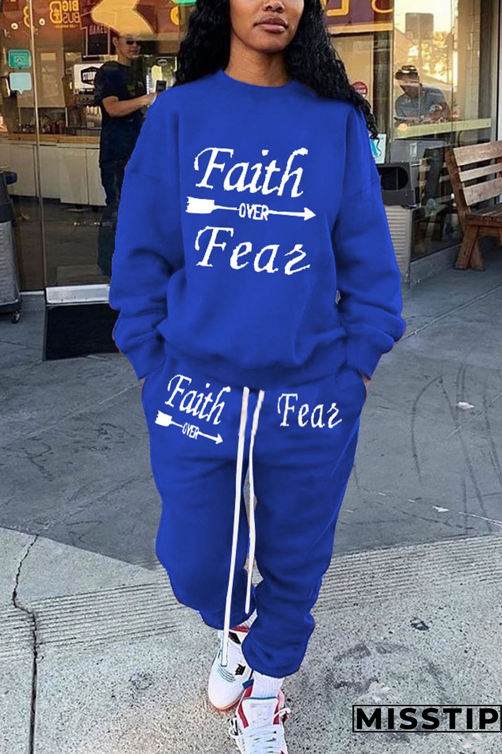 Coffee Casual Print O Neck Long Sleeve Two Pieces