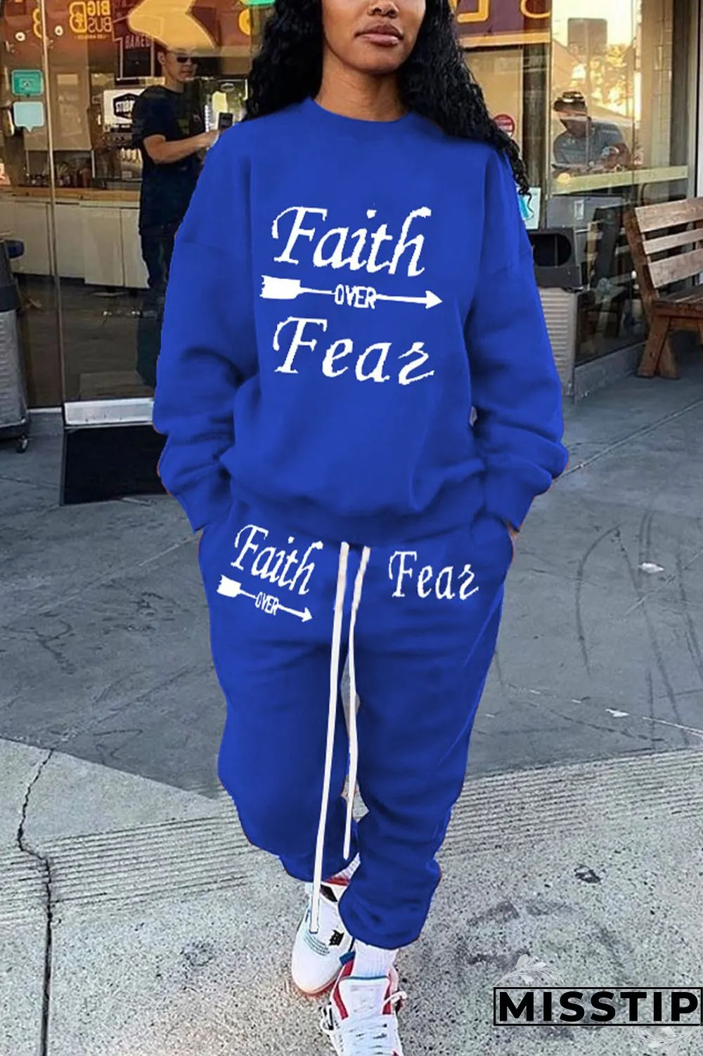 Coffee Casual Print O Neck Long Sleeve Two Pieces