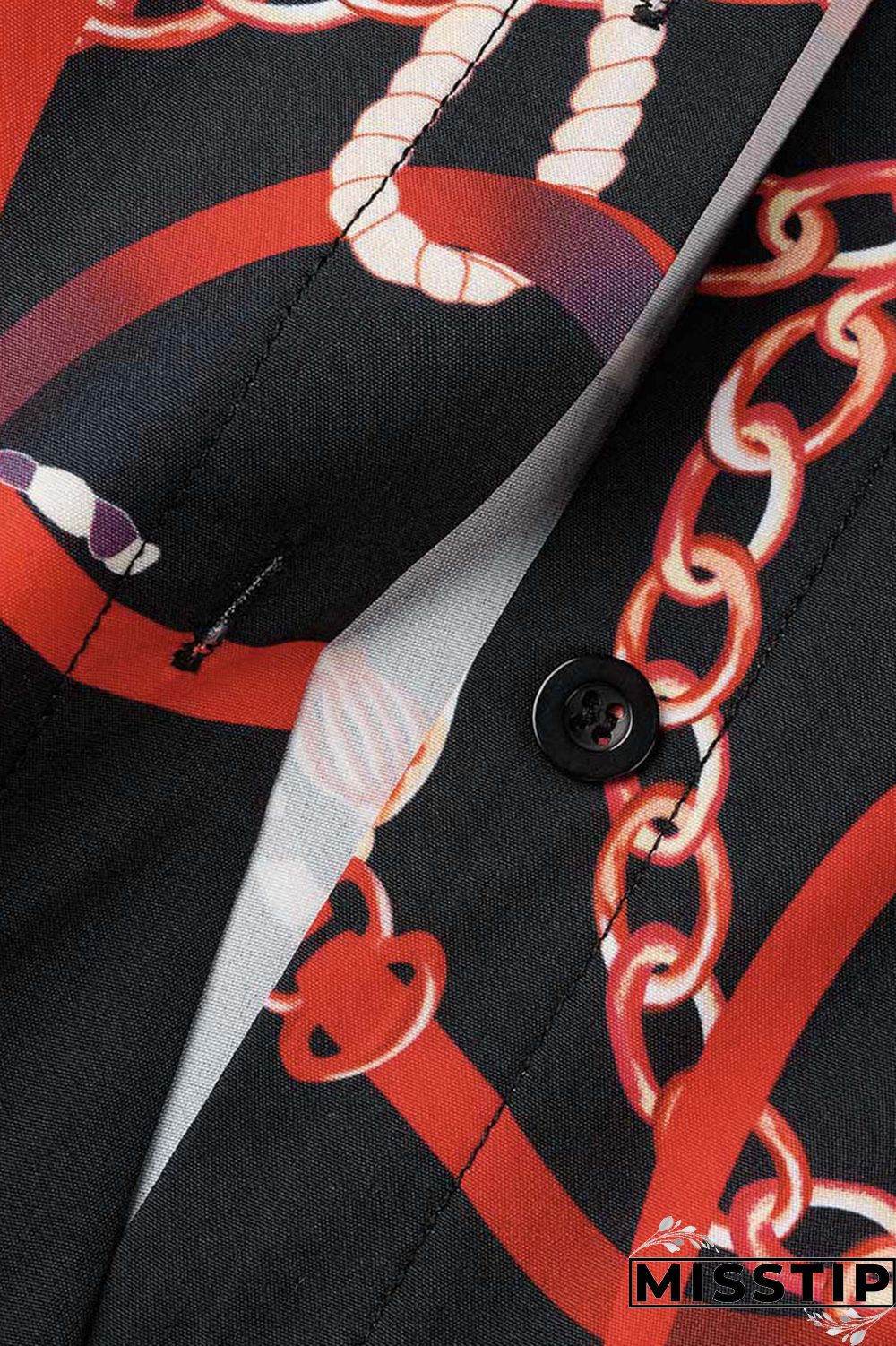 Black Casual Print Patchwork Buckle Without Belt Turndown Collar Straight Dresses