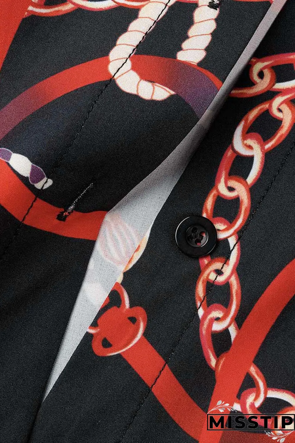 Black Casual Print Patchwork Buckle Without Belt Turndown Collar Straight Dresses