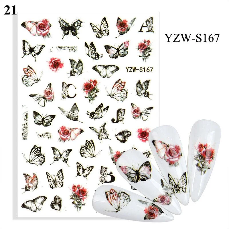 1 Sheet Human Face Nail Stickers And Decals 2021 Nail Art Decorations Set Geometric Pattern Dried Flowers Sliders For Nails Art-Nail Inspo