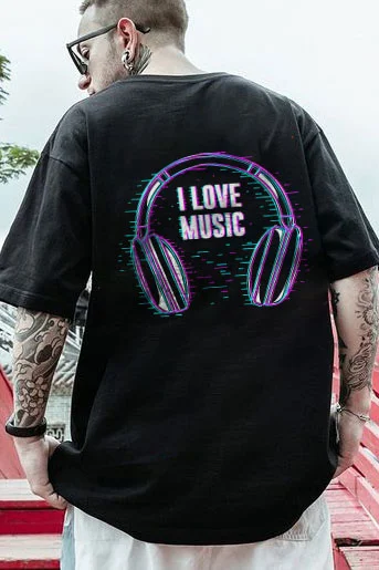 I LOVE MUSIC Graphic Printing Casual Men's T-shirt