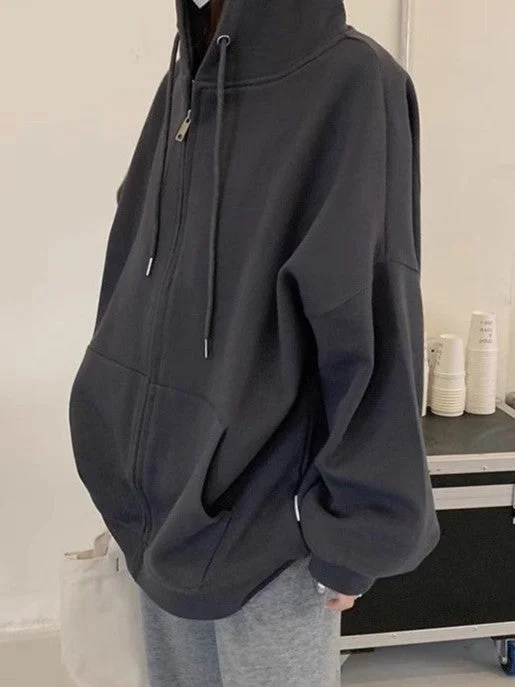 Brownm Color Hip Hop Oversized Zipper Hoodie