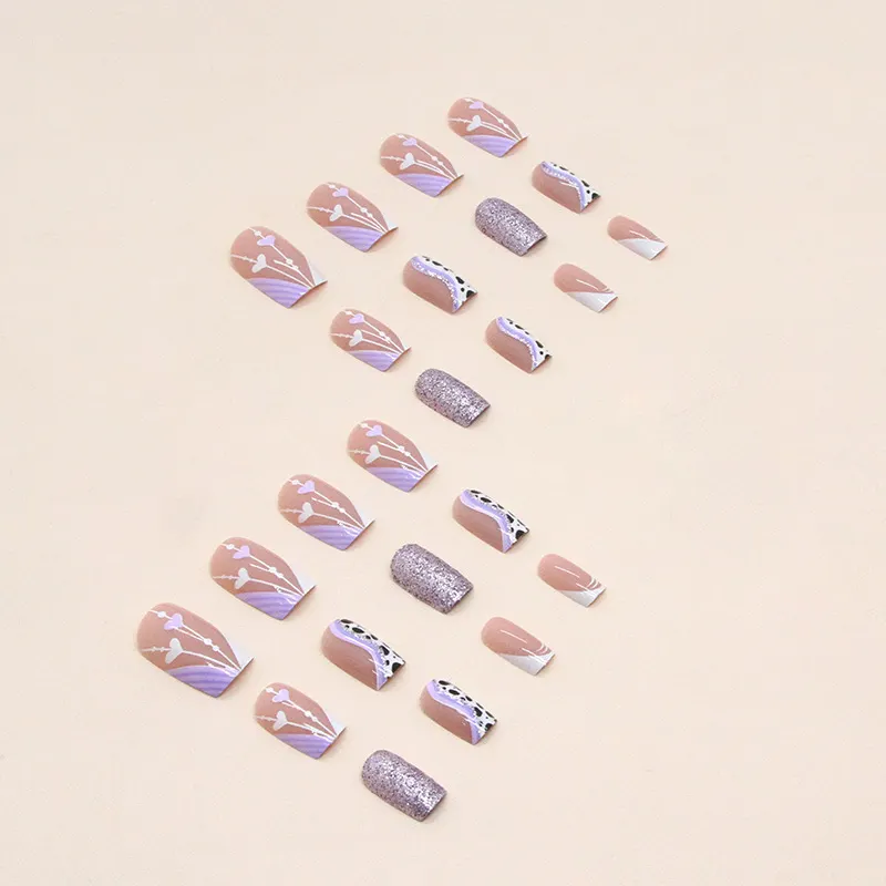 Churchf Churchf Long Sweet Sister Fashion Nail Cow Lines Love Fake Nail Pink Tender Girl Wind Wear Nail