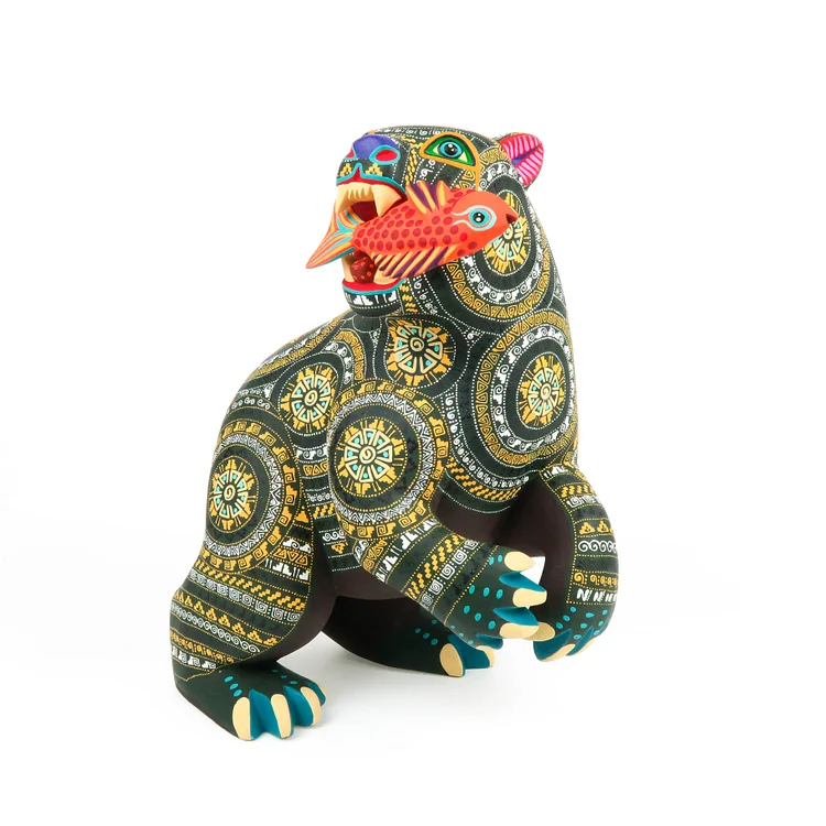 Bear With Fish - Oaxacan Alebrije Wood Carving Sculpture
