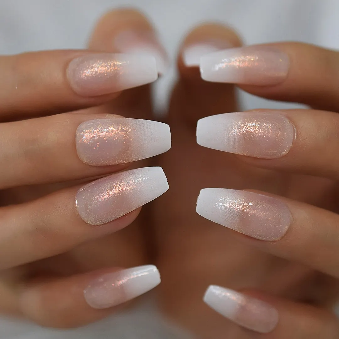 Beige Gradient French Manicure Tips Gorgeous and Classy Natural Fake Nails Faded Nails Designed-Nail Inspo