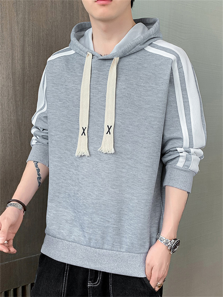 Men's Solid Color Pullover Round Neck Sweater Hooded Casual Versatile Solid Color Youth Long-sleeved T-shirt Men