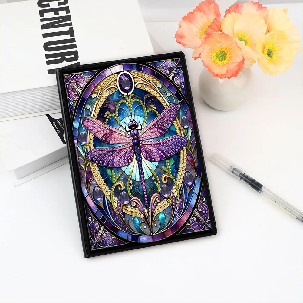 Dragonfly 5D DIY Diamond Art Painting Notebook Kit (50 Pages A5 No Lines) Rhinestone Art Painting Notebook Kit for Adults Beginners Holiday Birthday Gift
