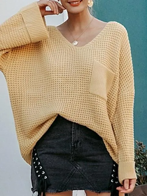 V Neck Loose Solid Sweater