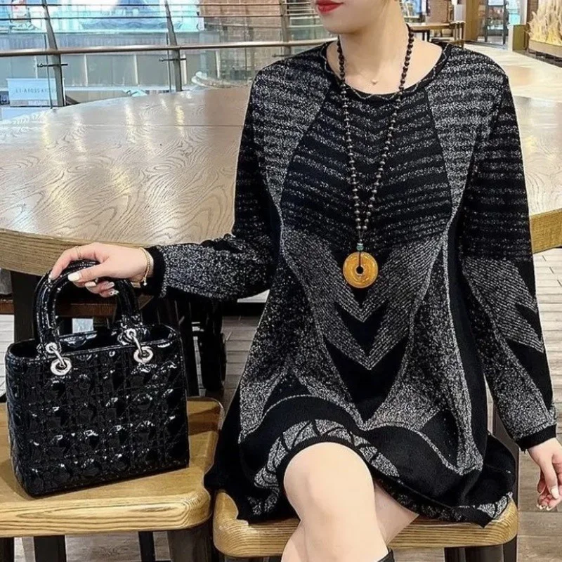 Ueong E-Commerce Spring And Autumn Wear Loose Sweater Sweater Hit Color Dress Women