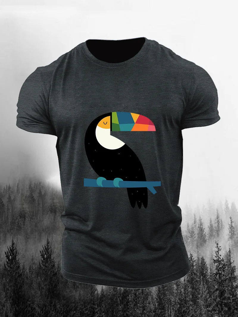Colorful Woodpecker Print Short Sleeve Men's T-Shirt in  mildstyles