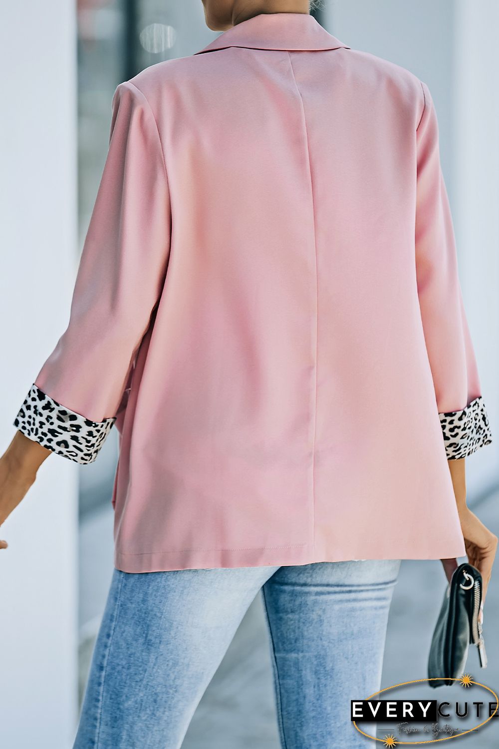 Pink Leopard lined Lapel Collar Blazer