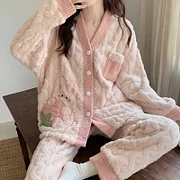 珊瑚绒睡衣女秋冬 加绒加厚睡袍可套头系扣方便穿脱家居服-Digicat 猫电澳洲