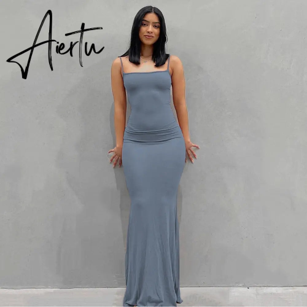 Aiertu  Satin Slip Sleeveless Backless Slim Sexy Maxi Dress Spring Women  Party Y2K Concise Bodycon Elegant  Clothing Aiertu