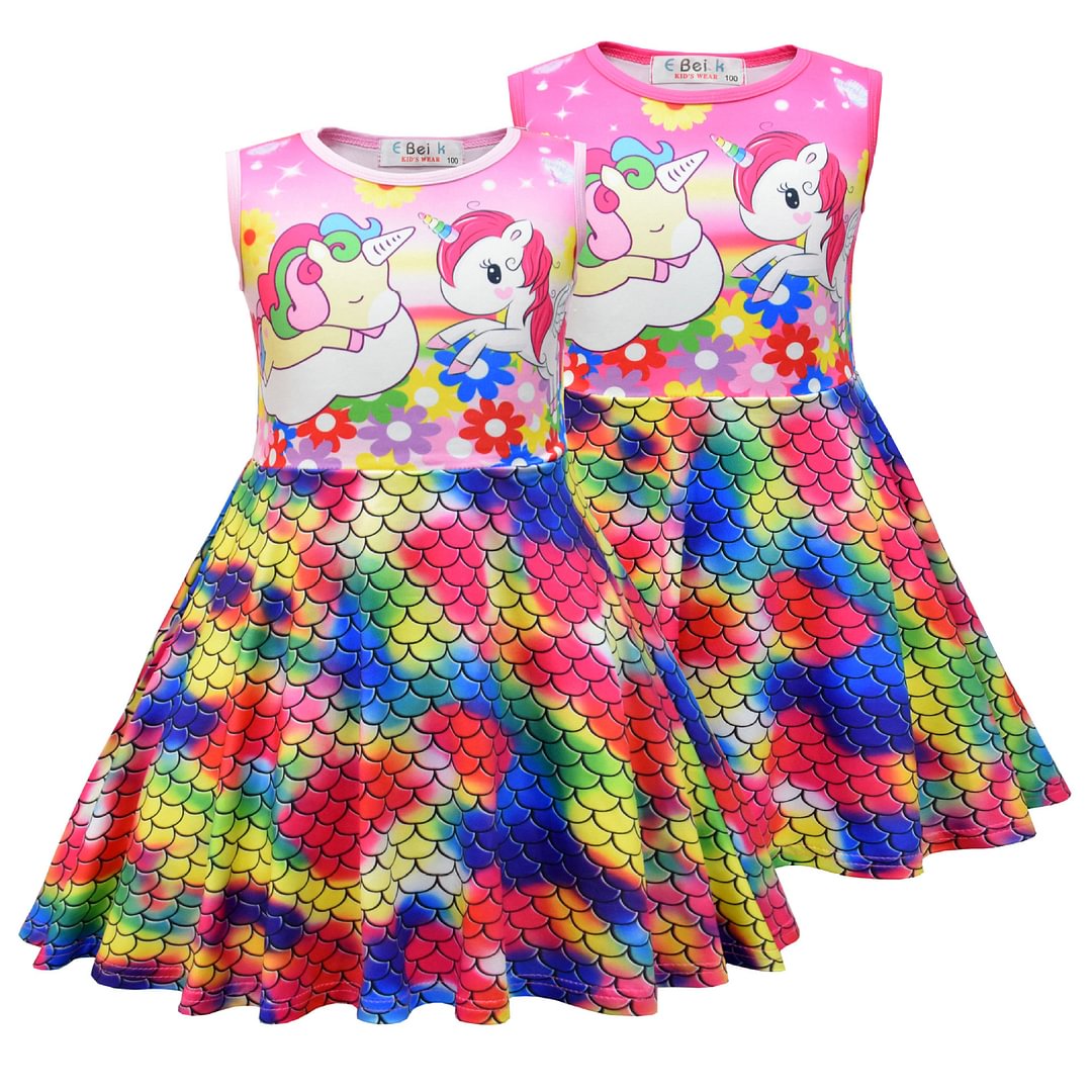 Girls Princess Floral Unicorn Mermaid Party Pageant Outfits Dancing Dress-Pajamasbuy