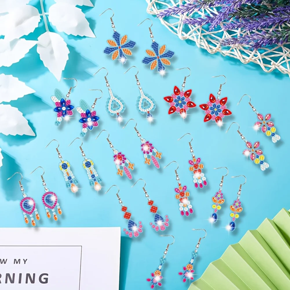 12 Pairs Diamond Painting Earrings DIY Diamond Art Earrings for Adults (C)