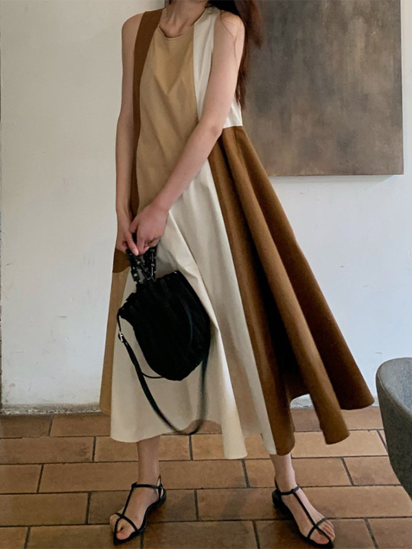 Sleeveless Colorblock Artistic Maxi Dress