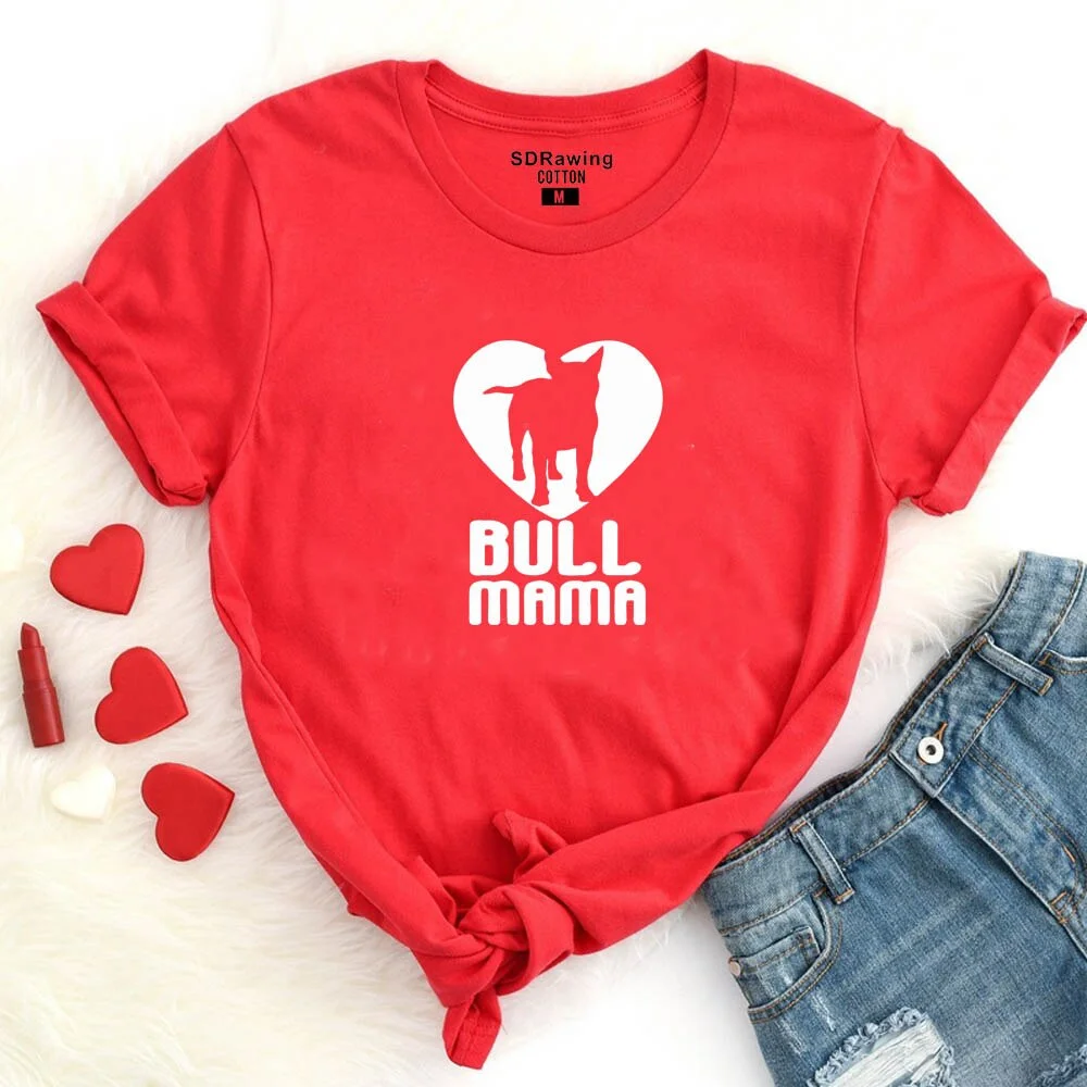 Women's Bull Terrier T-shirt Bull Mama hand print shirt Bullterrier lover gift idea Psiakrew womens T-shirt cotton tops tees