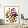 (Stamped/Counted) Flowers In Tea Cup - 18CT Cross Stitch 20*25cm/7.87*9.84in